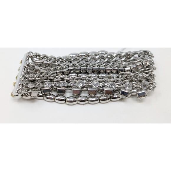 Chico's Bracelet Silver-Tone Rhinestone Multi-Strand Layered Chain - Picture 2 of 4